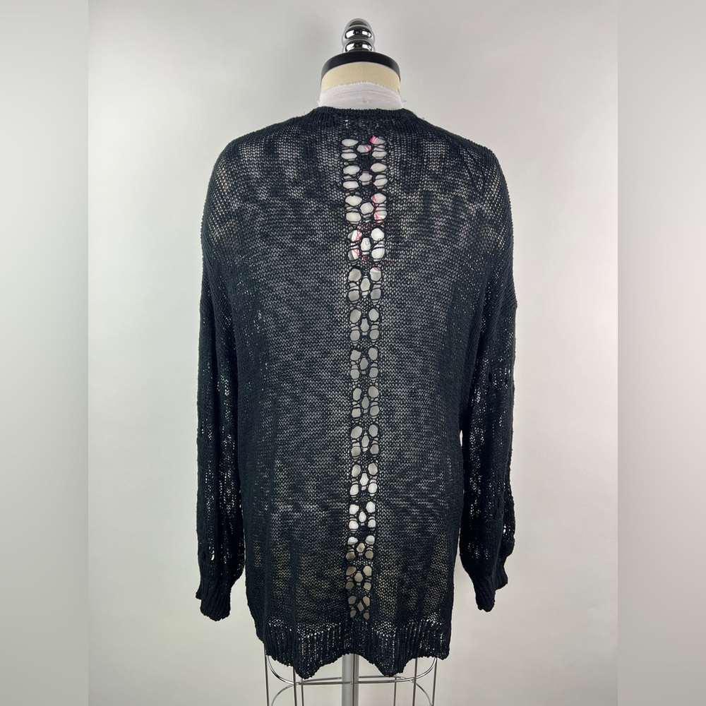 💚 3362. Open Knit Black Cardigan - Picture 2 of 6
